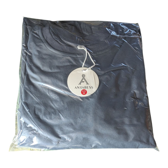 Anrabess Navy Sweatshirt Pleated Pullover Mini Dress Oversized Long Sleeve Sz M - Picture 7 of 7